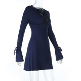 Fall-Winter Women's Sexy Lace Long-Sleeve Slim Waist Bodycon Dress