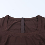 Fall-Winter Women's Sexy U Neck Long-Sleeve Bodycon Long Dress