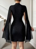 Fall Lantern Sleeve Round Neck Party Dress