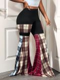 Spring-Fall Women's High-Waist Patchwork Print Bell Bottom Casual Pants