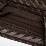 Fall Women's Fashion Wave Pattern Sexy Deep V-Neck Bell Sleeve Bodycon Dress