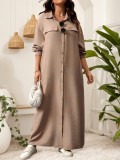 Women's Casual Solid Color Button-Down Long-Sleeve Plus Size Dress