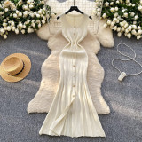 Women's Round Neck Sleeveless Knit Slim Fit Metal Button Tight-Fitting Bodycon Long Dress