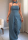 Summer Women's Sexy Turndown Collar Strapless Straight Wide Leg Jumpsuit