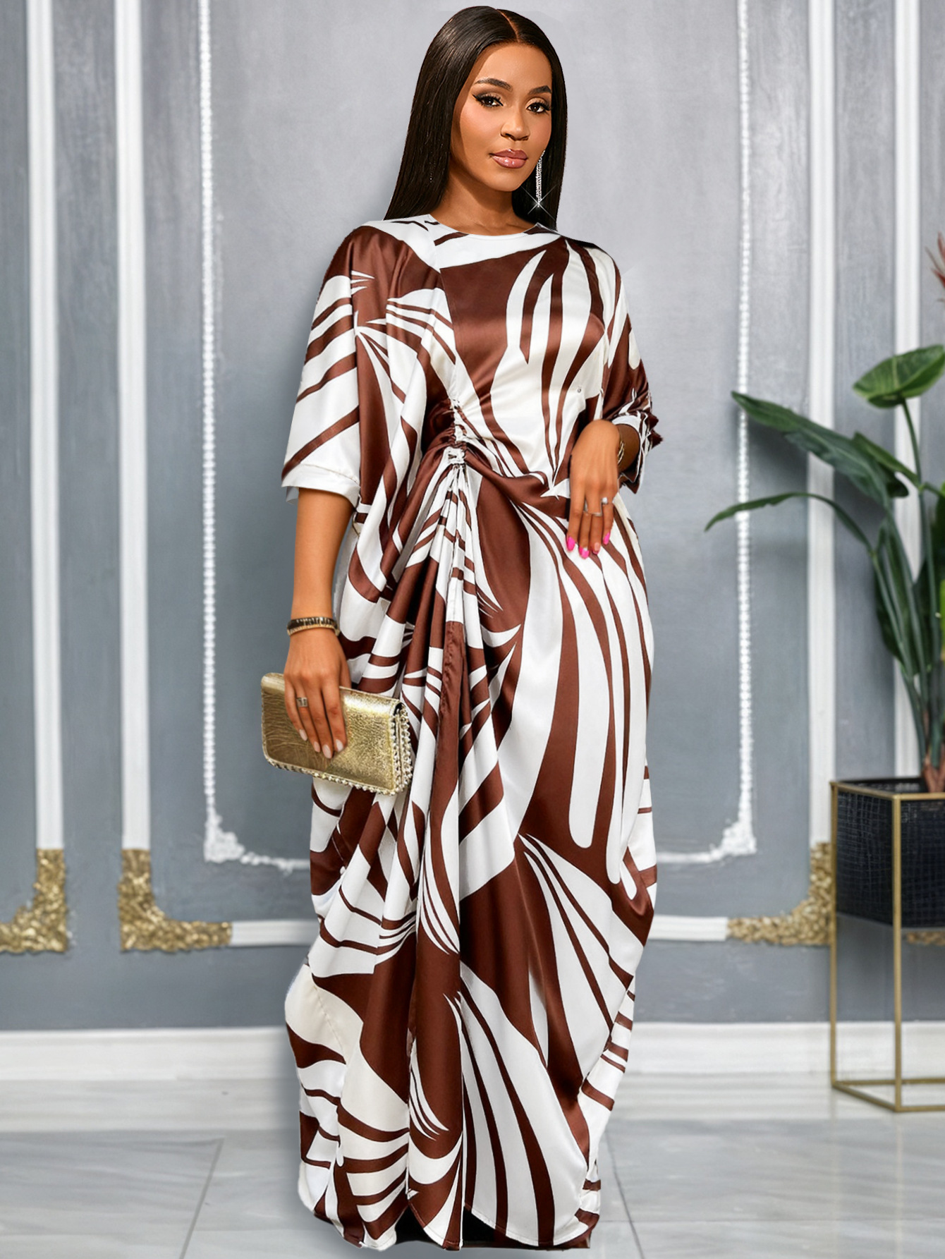 Women's African Print Drawstring Lace-Up Loose Top Casual Wide-Leg Pants Two-Piece Set