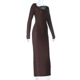 Fall-Winter Women's Sexy U Neck Long-Sleeve Bodycon Long Dress