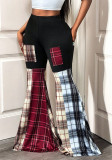 Spring-Fall Women's High-Waist Patchwork Print Bell Bottom Casual Pants