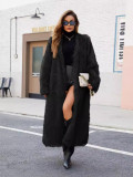 Fall-Winter Women's Fashion V-Neck Long Faux Fur Warm Plush Coat
