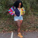 Fall-Winter Women's Striped Color Block Long-Sleeve Sweater Cardigan