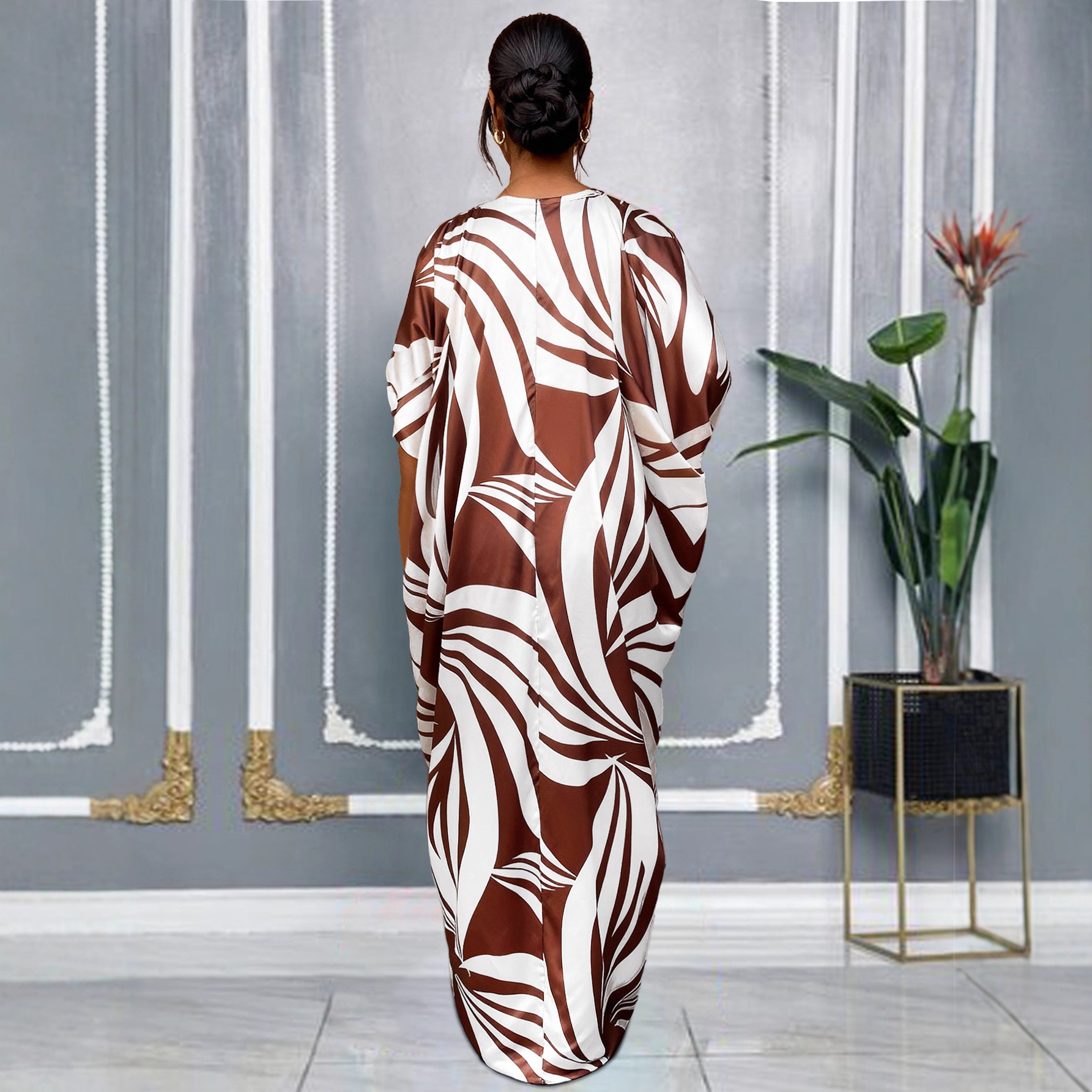 Women's African Print Drawstring Lace-Up Loose Top Casual Wide-Leg Pants Two-Piece Set