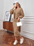 Fall Comfortable Casual Ribbed Coat Dress Two-Piece Set