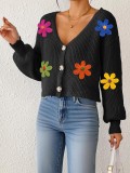Fall-Winter Women's Embroidered Multi-Color Floral Patchwork Cardigan