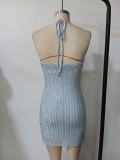 Fashion Women's Party Club Style Mesh Beaded Rhinestone Strap Bodycon Dress