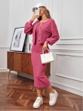 Fall Comfortable Casual Ribbed Coat Dress Two-Piece Set