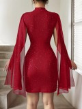 Fall Lantern Sleeve Round Neck Party Dress