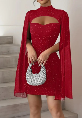 Fall Lantern Sleeve Round Neck Party Dress
