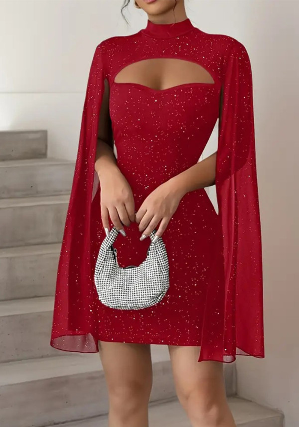 Fall Lantern Sleeve Round Neck Party Dress