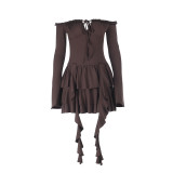 Fall Women's Sexy Off-Shoulder Ruffle Long-Sleeve Dress