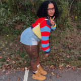 Fall-Winter Women's Striped Color Block Long-Sleeve Sweater Cardigan