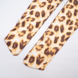 Fall-Winter Women's Leopard Print Deep V-Neck Low Back Elastic Jumpsuit