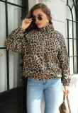 Women Leopard Print Turndown Collar Jacket Top