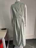 High-Waist Solid Color Sleeveless Zip-Up Dress Elegant Career-Chic Gown