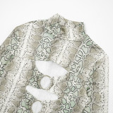 Women Autumn/Winter Snake Print Sexy Round Ring Long-Sleeved Hollow-Out Dress