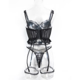 Women Sexy Mesh Ruffled Neck Lace-Up Long-Sleeved Top and Pants Two-Piece Set