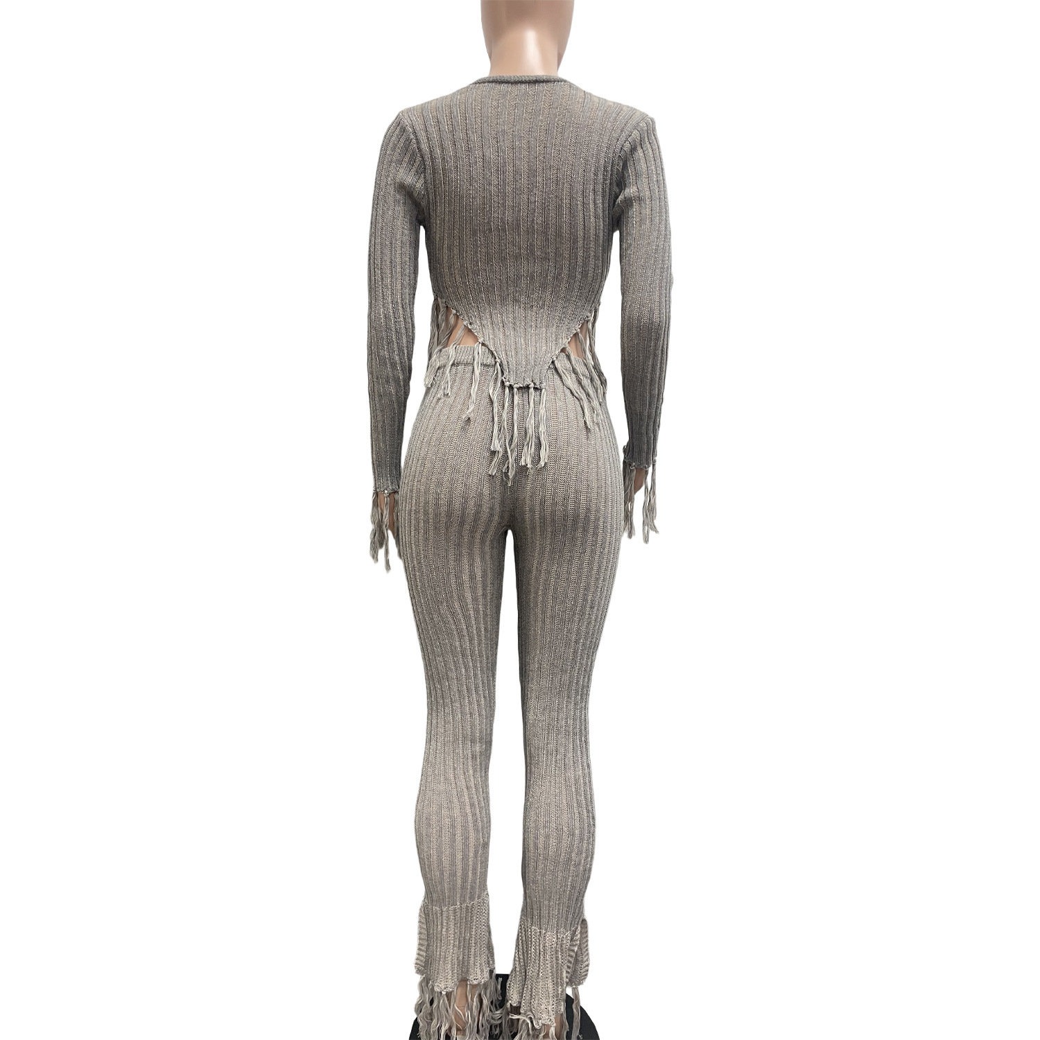 Women sexy knitting crochet casual top and pant set