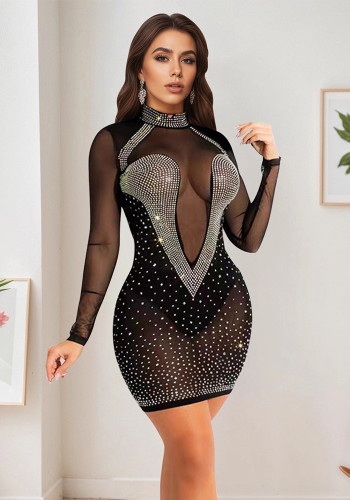 Women mesh sexy see-through bodycon dress
