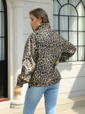 Women Leopard Print Turndown Collar Jacket Top