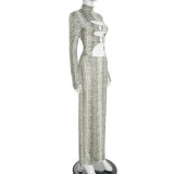 Women Autumn/Winter Snake Print Sexy Round Ring Long-Sleeved Hollow-Out Dress