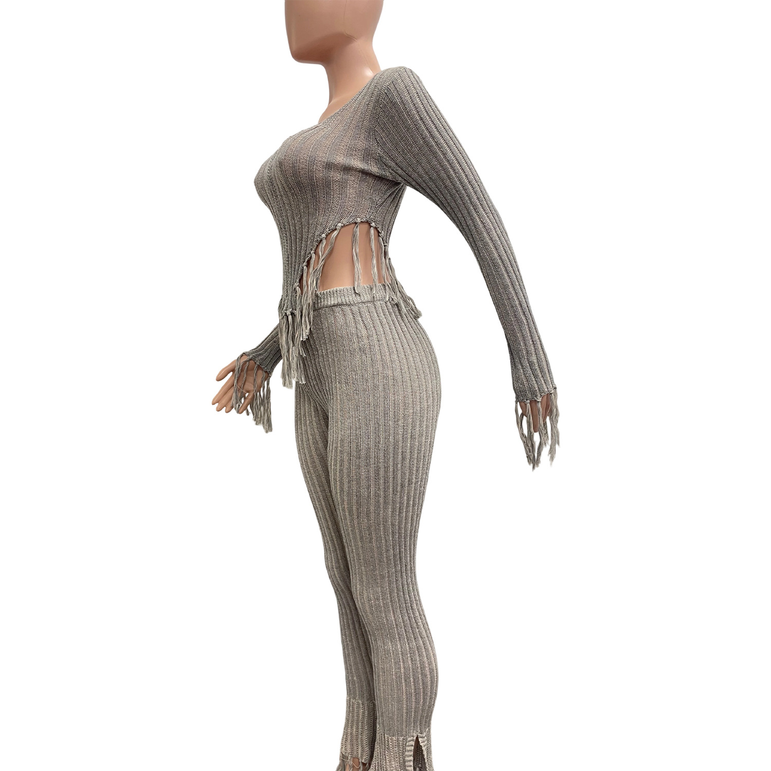 Women sexy knitting crochet casual top and pant set