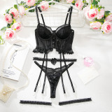 Women Sexy Mesh Ruffled Neck Lace-Up Long-Sleeved Top and Pants Two-Piece Set