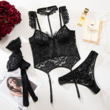 Women Lace Cross Sexy Three-Piece Lingerie