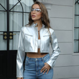 Women Autumn/Winter Stand Collar Zipper Pu-Leather Jacket