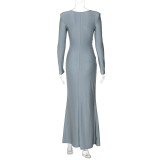 Women's Autumn Fashion Chic Slim Round Neck Long Sleeve Evening Dress