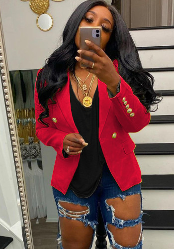 Women Solid Long-Sleeved Autumn/Winter Pocket Blazer