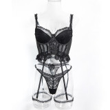 Women Sexy Mesh Ruffled Neck Lace-Up Long-Sleeved Top and Pants Two-Piece Set