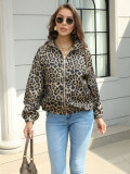Women Leopard Print Turndown Collar Jacket Top