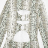 Women Autumn/Winter Snake Print Sexy Round Ring Long-Sleeved Hollow-Out Dress