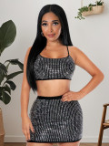 Women rhinestone suspender top and skirt set