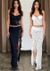 Women Summer Sexy Strapless Top and Irregular Slit Skirt Two-Piece Set