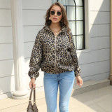 Women Leopard Print Turndown Collar Jacket Top