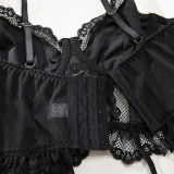 Women Sexy Mesh Ruffled Neck Lace-Up Long-Sleeved Top and Pants Two-Piece Set