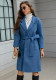 Women Autumn/Winter Blue Waist Maxi Wool Coat