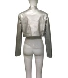 Women Autumn/Winter Stand Collar Zipper Pu-Leather Jacket