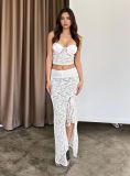 Women Summer Sexy Strapless Top and Irregular Slit Skirt Two-Piece Set