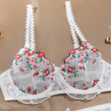 Women Lace Black Pu-Leather Bow Stretchy Halter Neck Lingerie Two-Piece Set