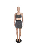 Women rhinestone suspender top and skirt set
